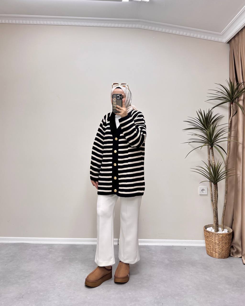 2639 - Çizgili Hırka - Siyah