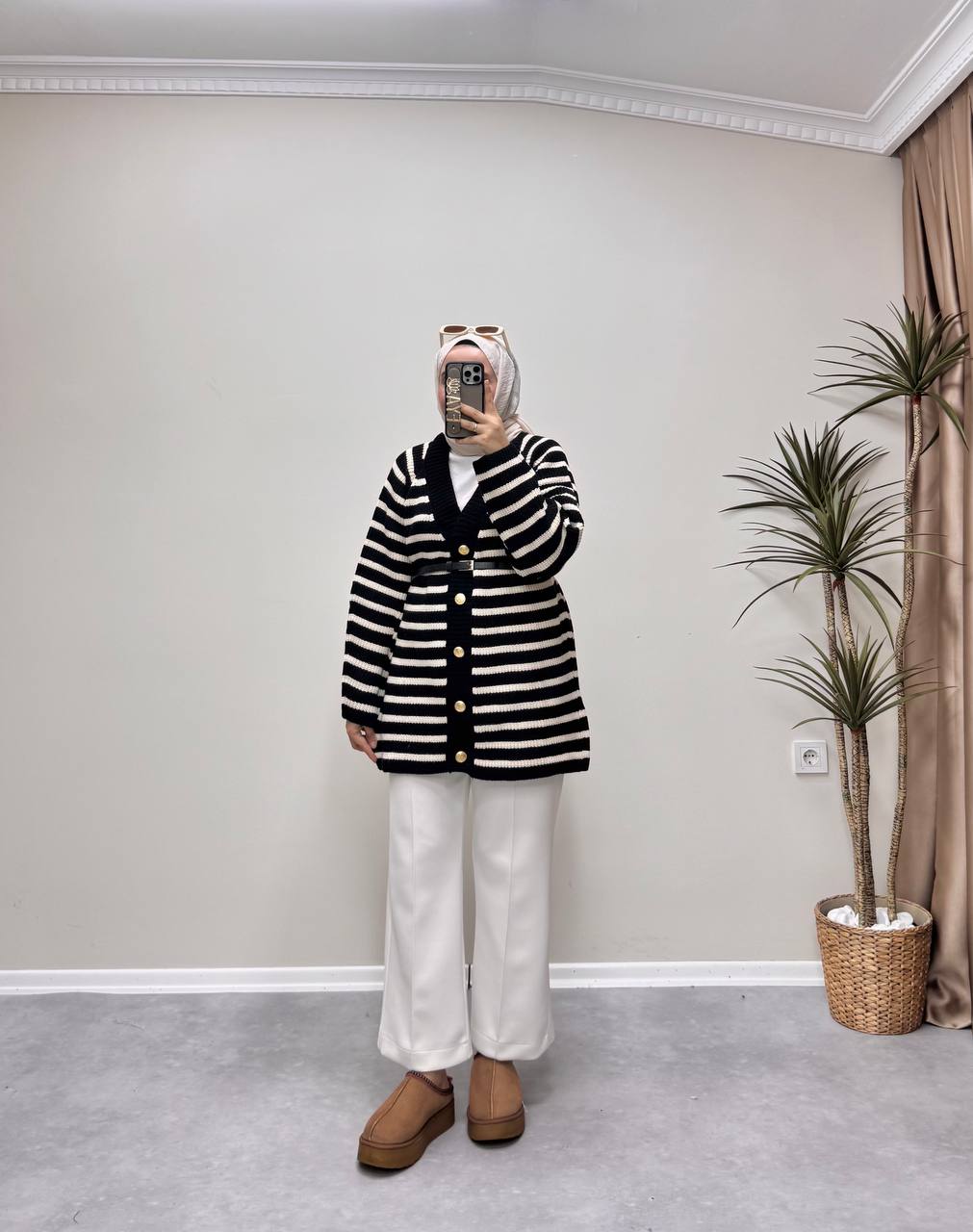 2639 - Çizgili Hırka - Siyah