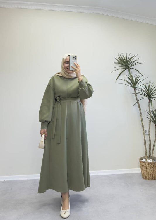 2271 - Scuba Kloş Elbise - Yeşil