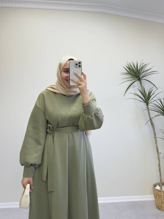 2271 - Scuba Kloş Elbise - Yeşil