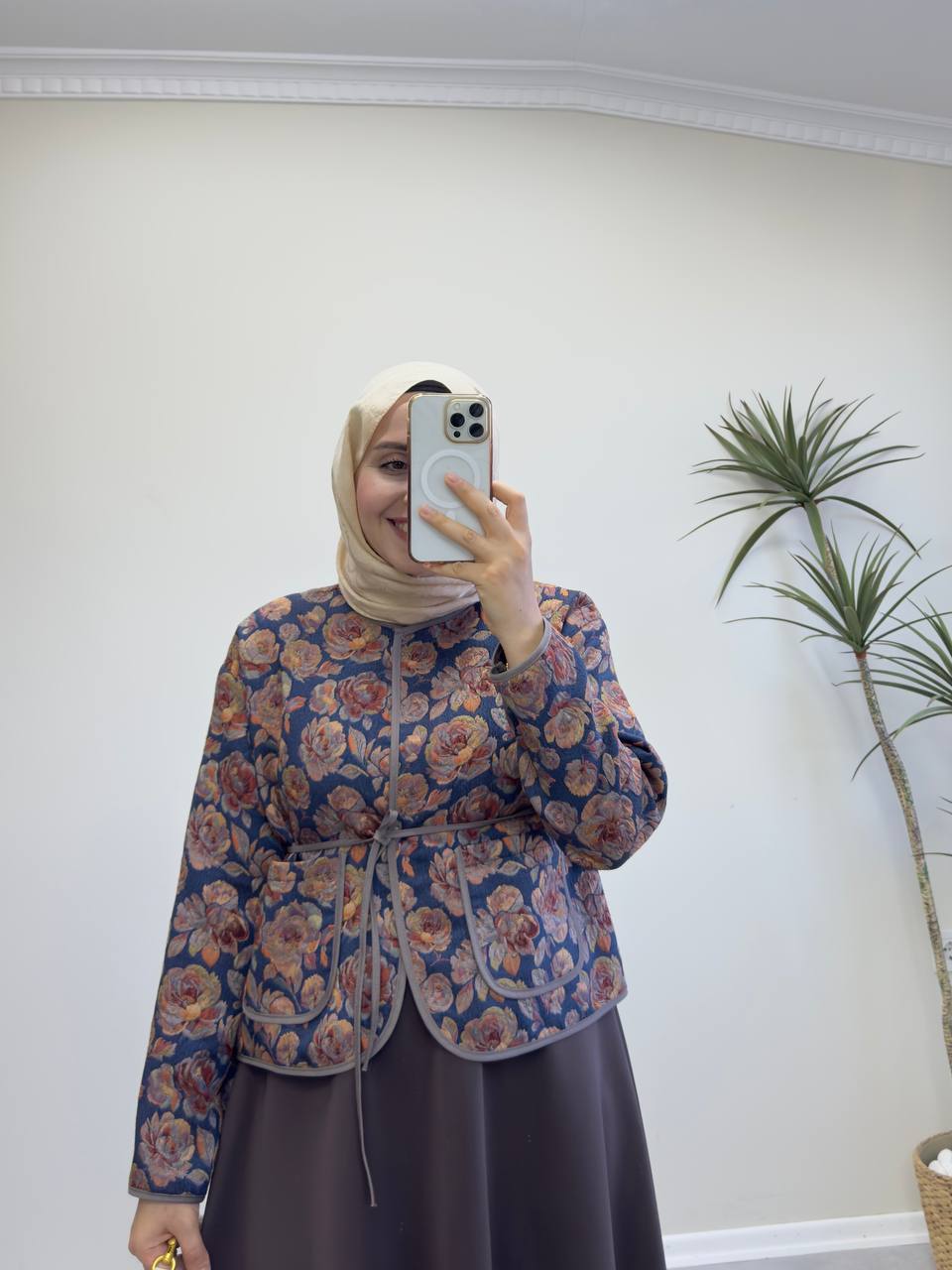 2370 - Jakarlı Ceket - Kahve Çiçekli