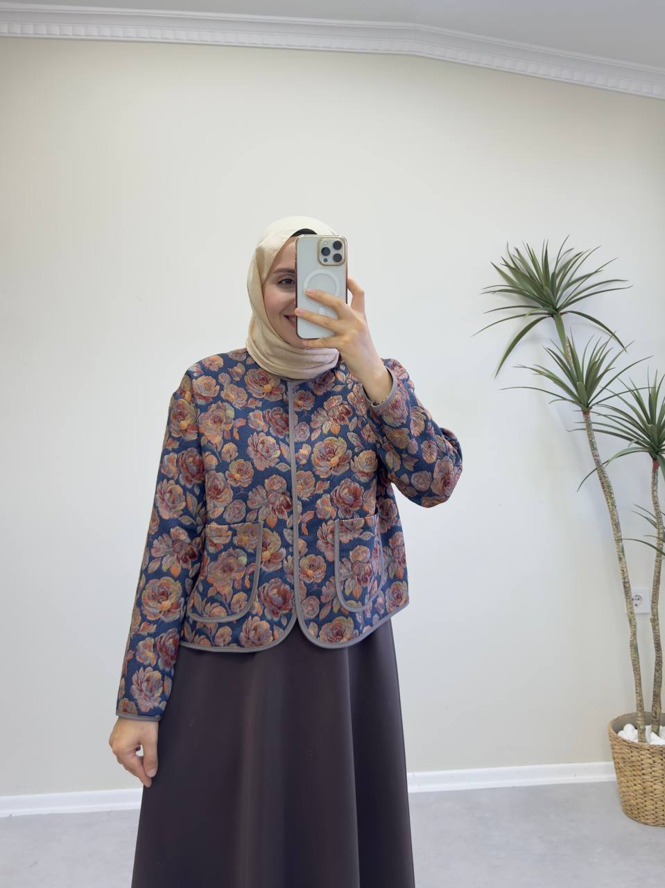 2370 - Jakarlı Ceket - Kahve Çiçekli