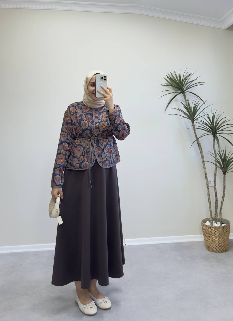 2370 - Jakarlı Ceket - Kahve Çiçekli