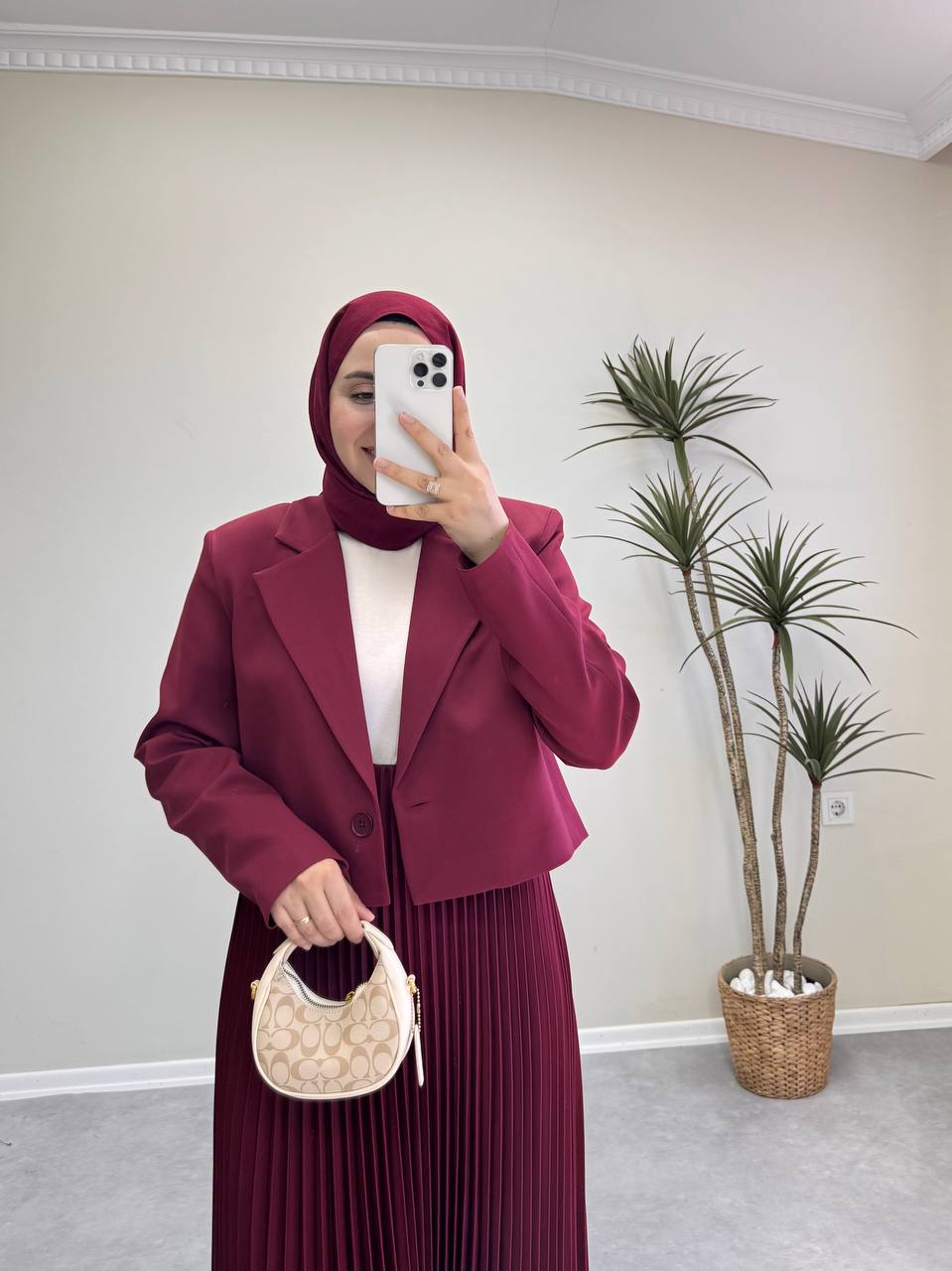 1700 - Ceketli Pileli Etek Takım - Bordo