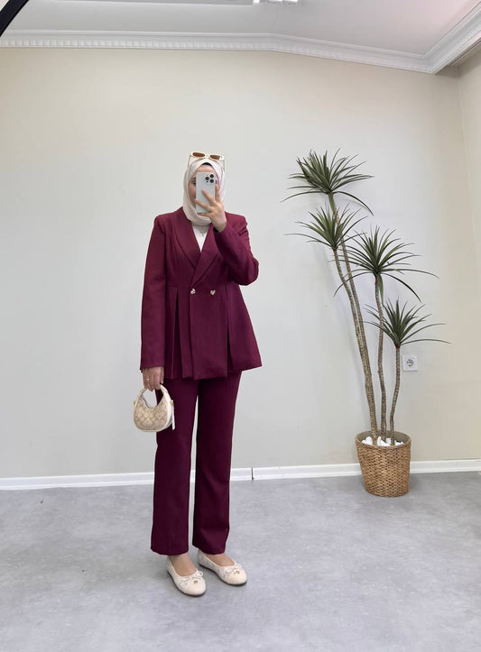 1748 - Bloom Pantolon Takım - Bordo