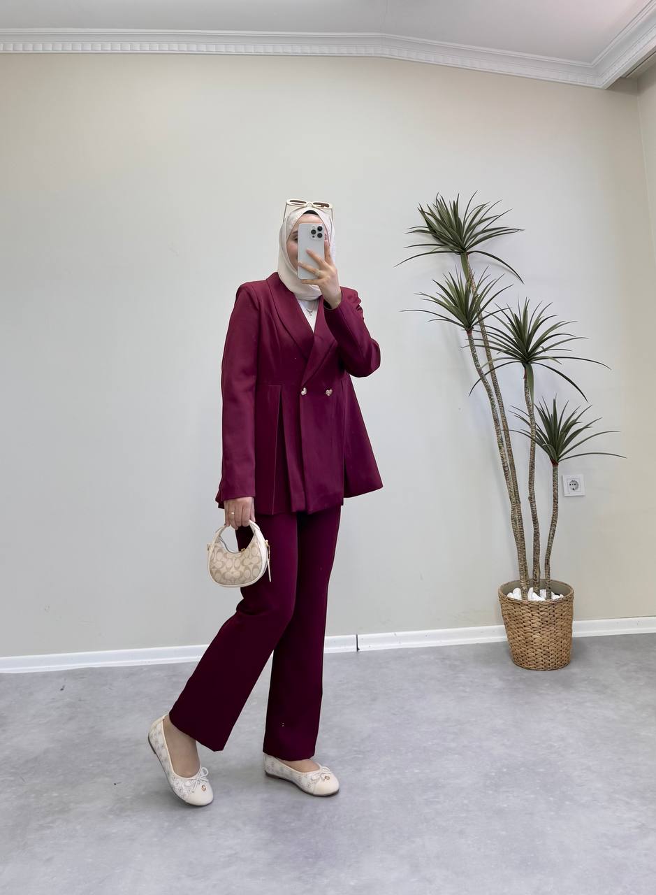 1748 - Bloom Pantolon Takım - Bordo